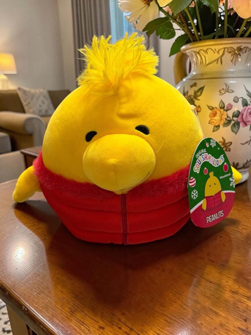 Squishmallows Peanuts Woodstock Holiday Red Puffer Jacket Plush